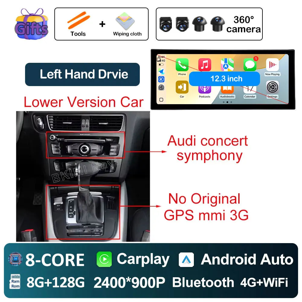 Android Car Screen for Audi A4 B8 & A5 (2009–2016) — Wireless CarPlay, GPS, 4G, DSP, Ultra-Thin Display
