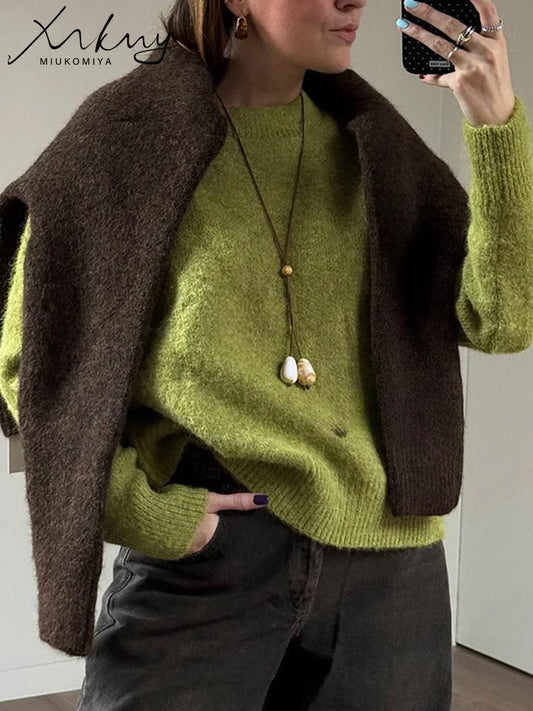 Women's Loose O-Neck Winter Jumper - Basic Knit Pullover