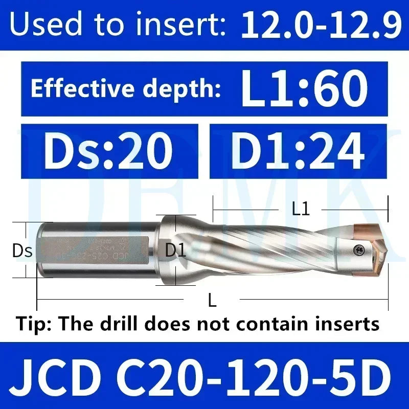 JCD Crown U-Drill Rod 10-25mm, Internal Cooling Indexable Drill