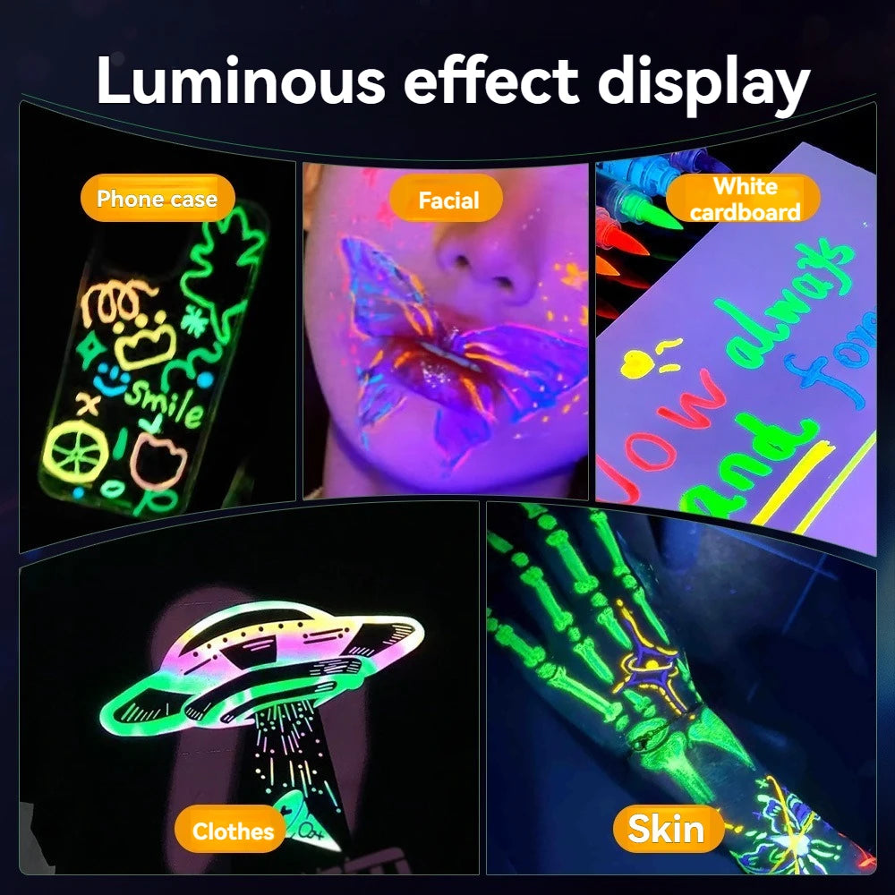 8 Colors/set Neon UV Fluorescent Acrylic Paint Pens, Paint Markers, Glow in The Dark Bright DIY Luminous Marker Pen Art Supplies