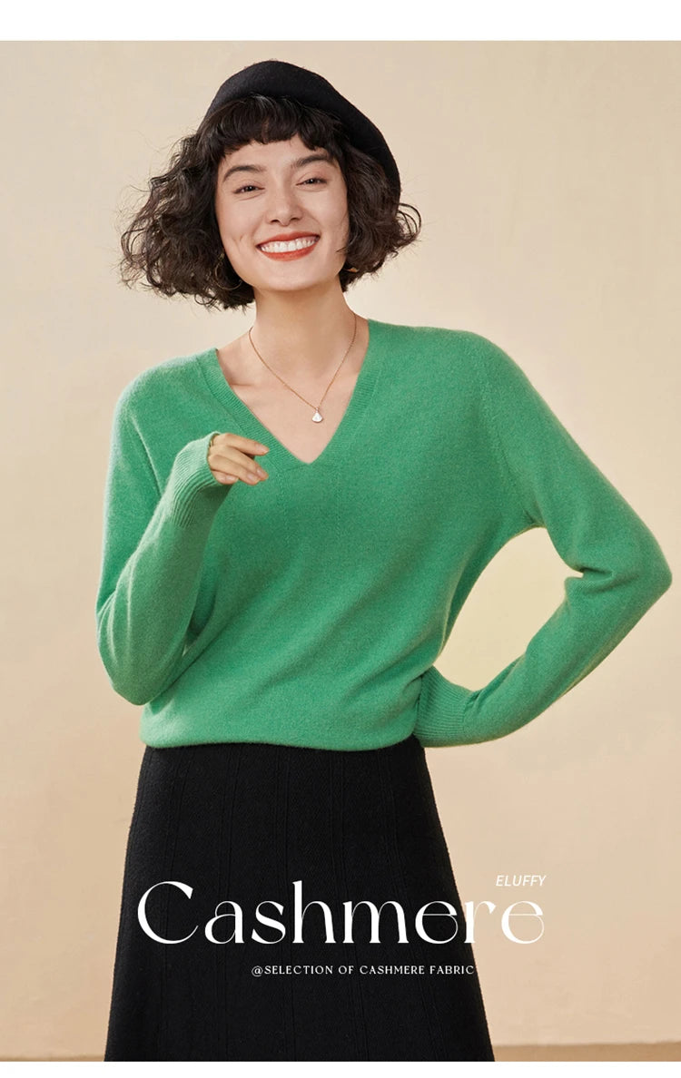 Women's Cashmere V-Neck Sweater, Knit Pullover