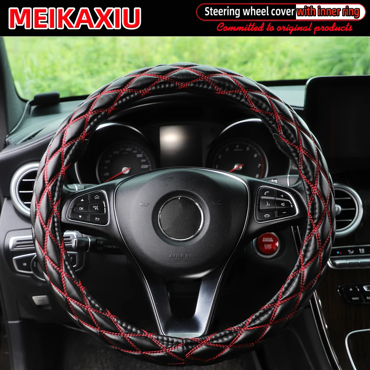 Diamond-Pattern Embroidered PU Sheepskin Steering Wheel Cover Foldable Inner Ring for O-Shaped/D-Shaped Cars - 36/37/38CM