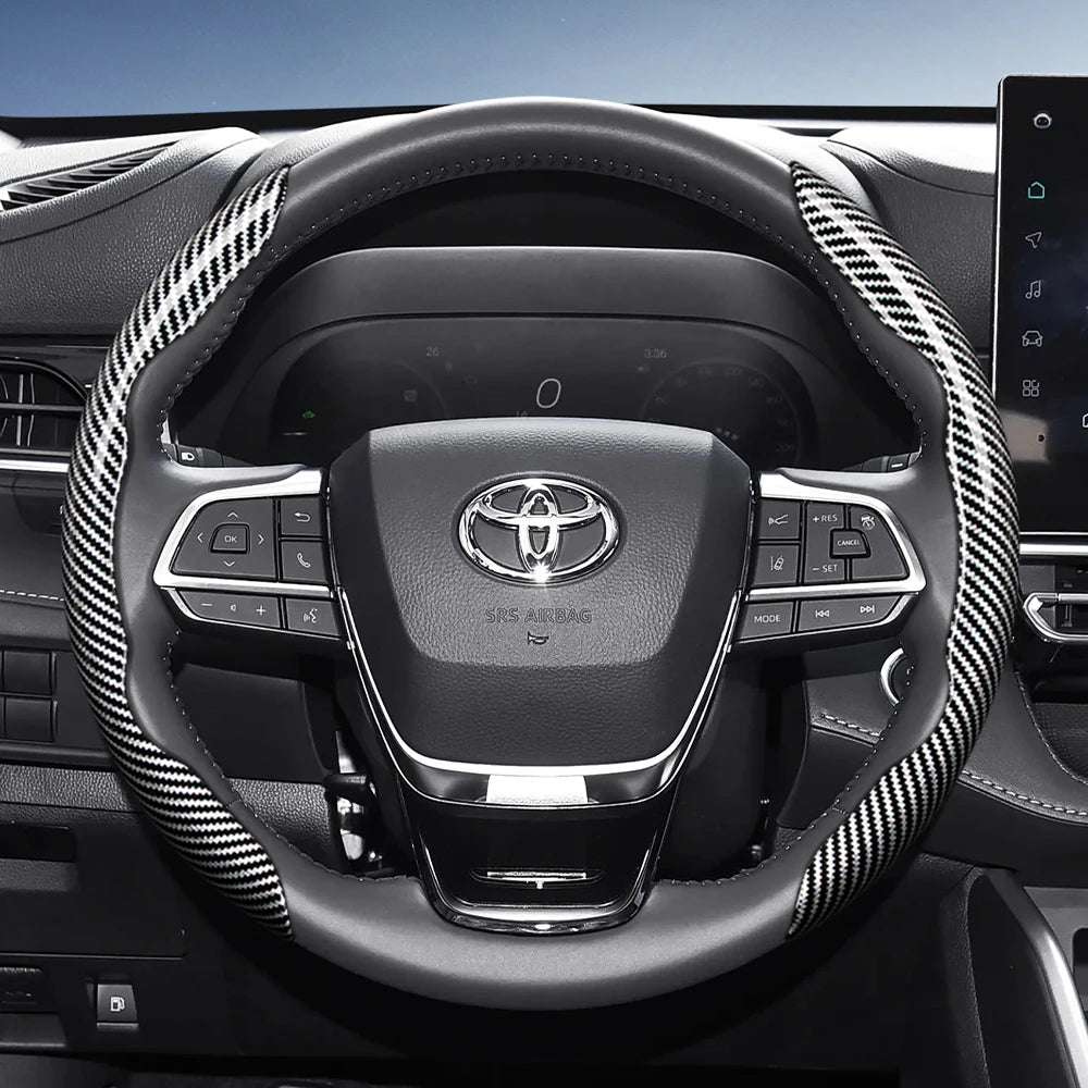Suitable for Toyota Carbon Fiber Texture Steering Wheel Cover with Segmented Quick-Release Design, Durable, for Rav4, Hilux, Camry, Yaris, Corolla Cross, Kluger, Grand Highlander, Tacoma, Tundra, Sequoia, 4Runner, C-Hr