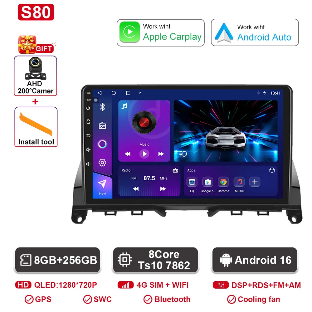Android  For Mercedes Benz C Class 3 C220 C180 W204 S204 2006 - 2011 Car Auto Carplay Radio Multimedia Screen GPS Navigation  BT