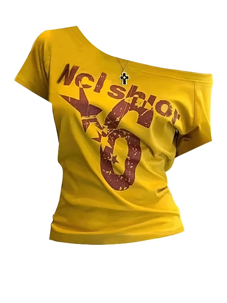 Y2K Off-Shoulder Crop Top — Women's Short-Sleeve Summer Tee