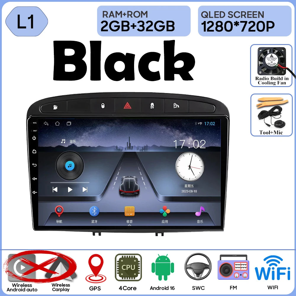Android 16 Car Radio Player For Peugeot 408 1 2012 - 2020 For Peugeot 308 1 T7 2007 - 2015 Wireless Android Auto Touch Screen 4G