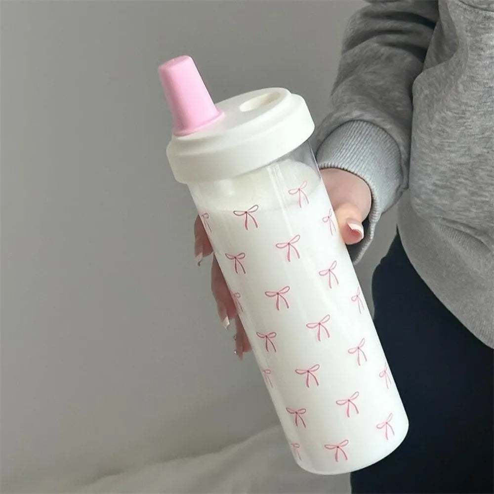 Cute Bowknot 500/700ml Water Bottles Juice Milk Plastic Cup with Lid Straw Bubble Tea Coffee Cups Large Capacity Drinkware