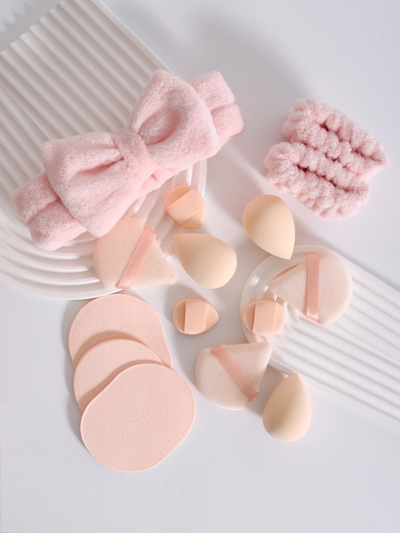 15Pcs Cosmetic Puff Makeup Sponge Blender Beauty Egg Foundation Sponges Puff Wash Face Headband Wristband Make up Accessories