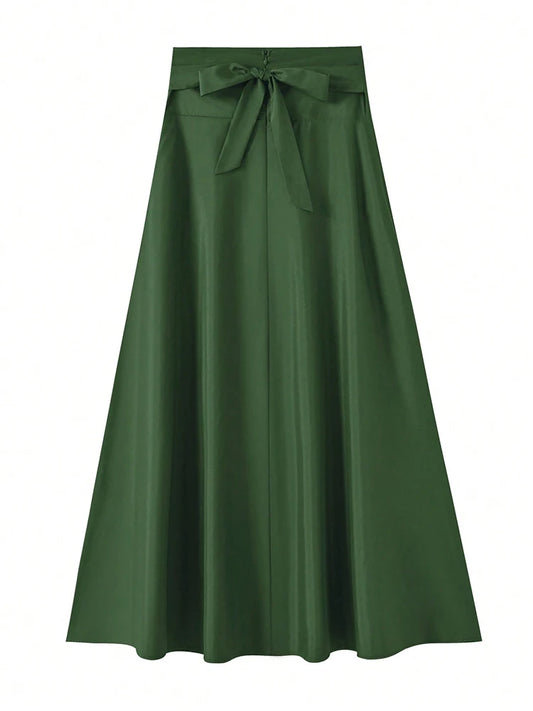 Women's High Waist Pleated A-Line Skirt with Bow - photo 5