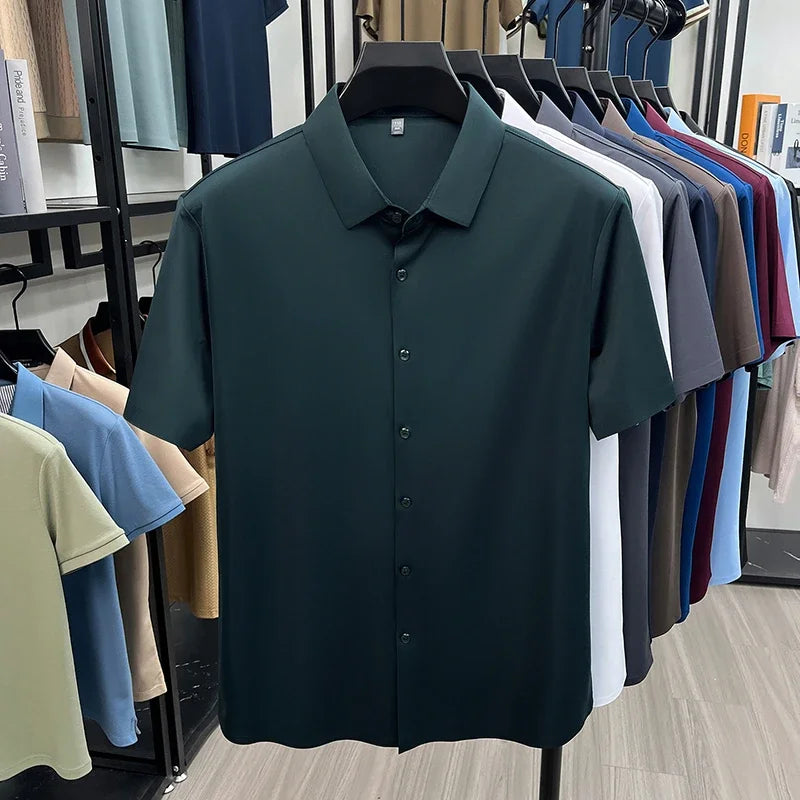 Men's Ice-Silk Dress Shirt - Short Sleeve, Wrinkle-Free Commute