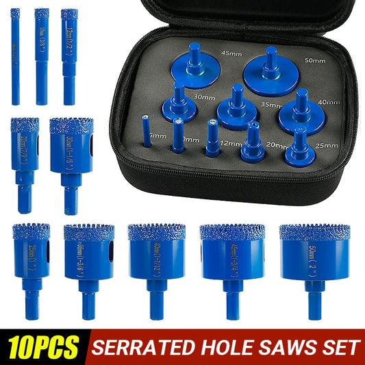 10 Pc Diamond Core Drill Bit Set 6-50mm, Vacuum Brazed Hole Saw