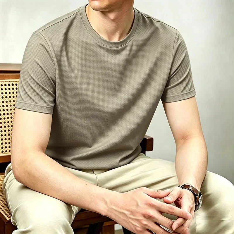 Men's Honeycomb Lattice Tee - Round Neck, Sweat-Wicking Lightweight