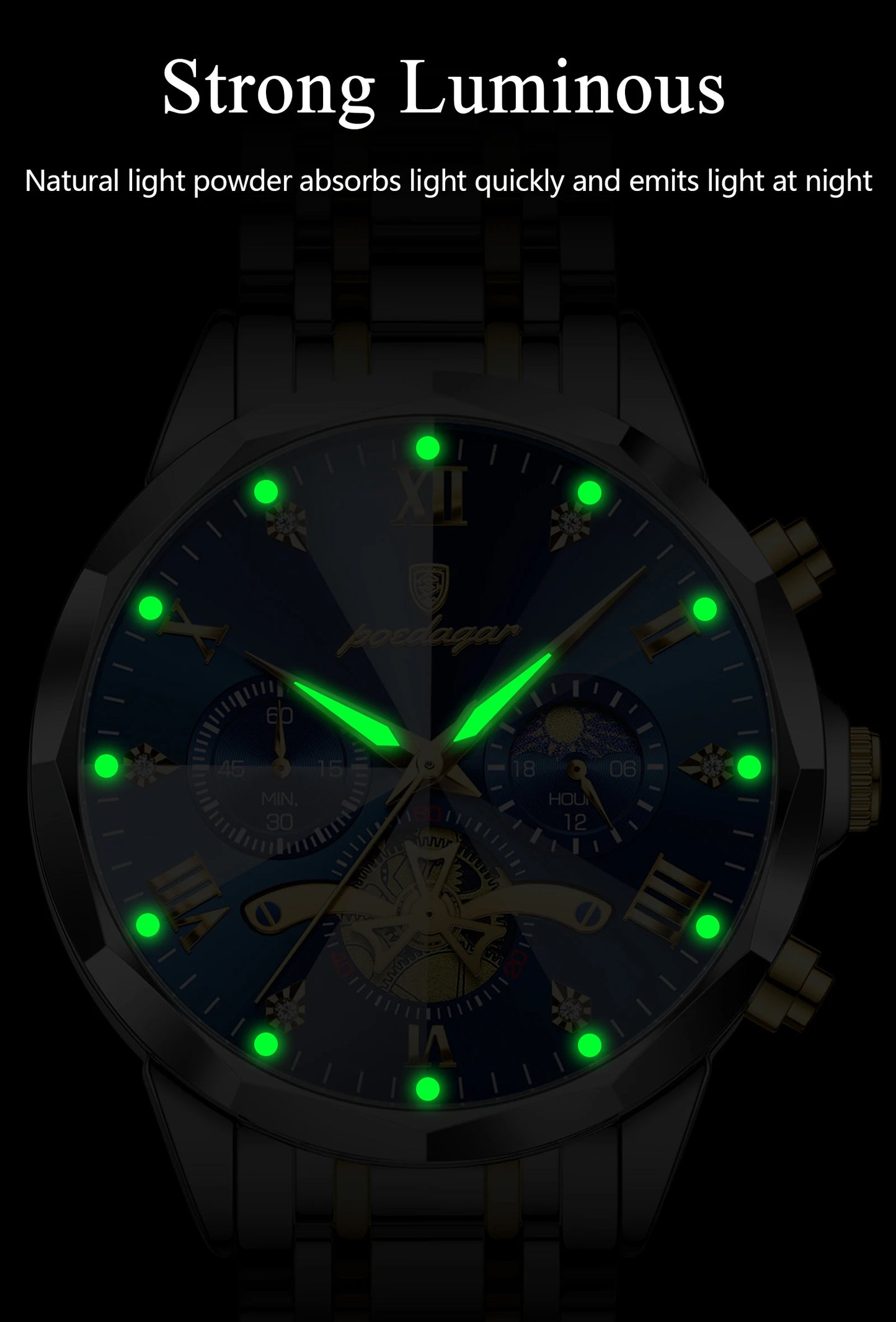 POEDAGAR Luxury Men's Quartz Watch – Waterproof Luminous Chronograph Stainless Steel Wristwatch (Model 938)
