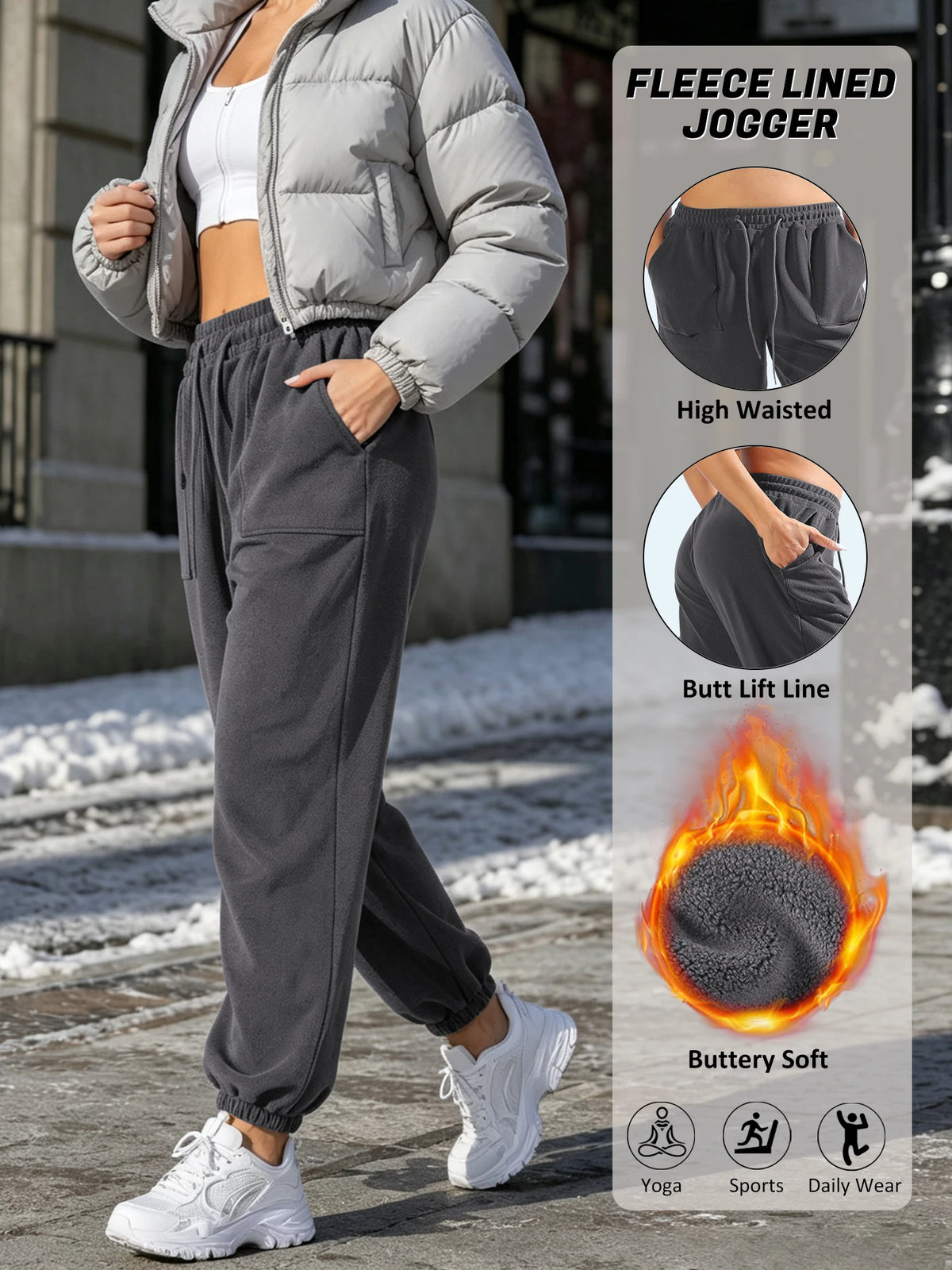 Women's Sherpa Fleece Sweatpants - Thick Drawstring Joggers with Pockets