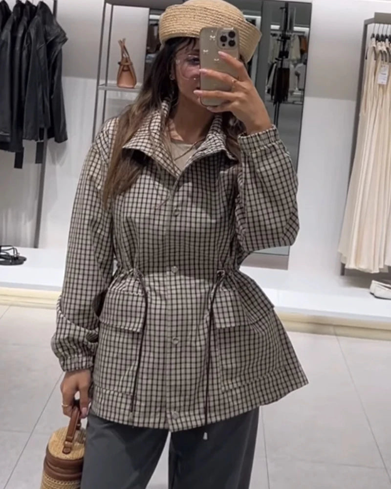 Women's Oversized Plaid Jacket - Long Sleeve Casual Autumn Coat - photo 4