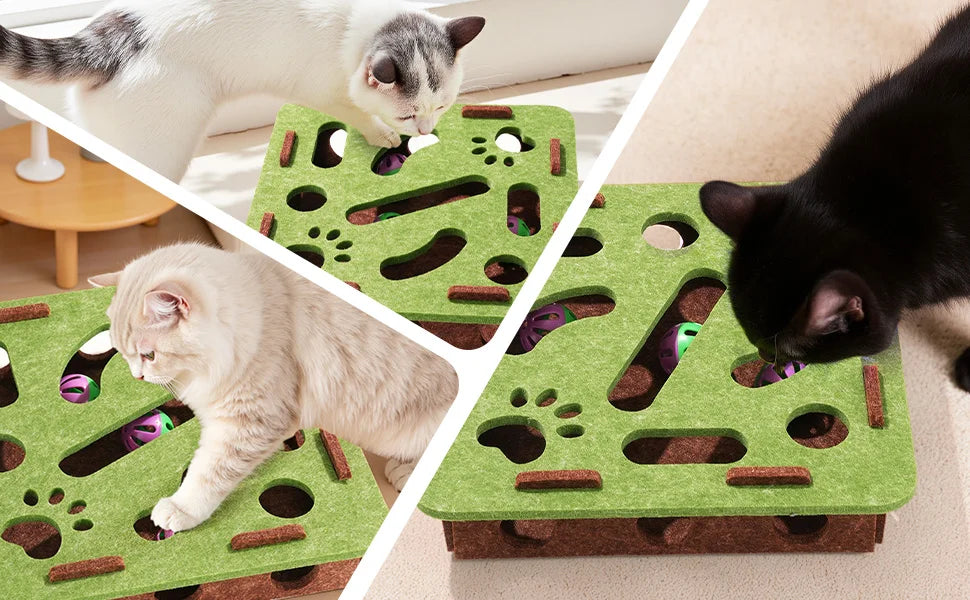 Pet cat entertainment maze ball-digging toy, self-entertainment artifact, claw-sharpening toy, felt cat teaser box, bell ball