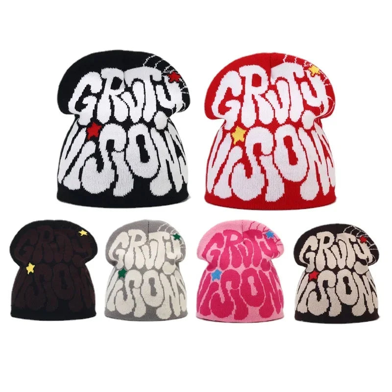 Y2K Letter Knit Beanie, Warm Ski Hat