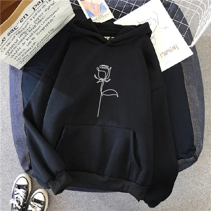 Women's Flower Print Hoodie - Thick Pullover Sweatshirt - photo 3