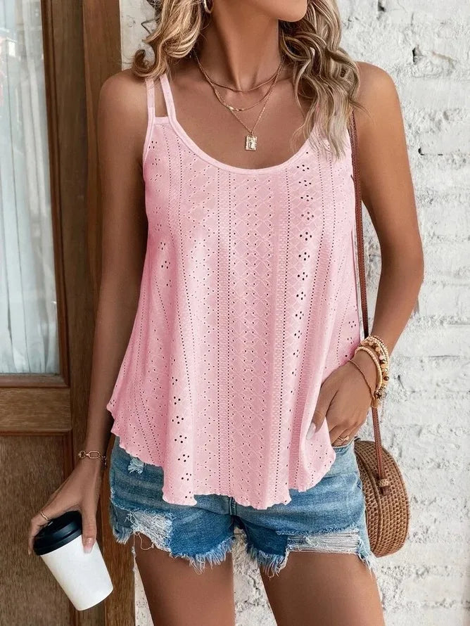 Women's Boho Hollow-Out Cami — Plus-Size Loose Beach Tank Top (up to 5XL)