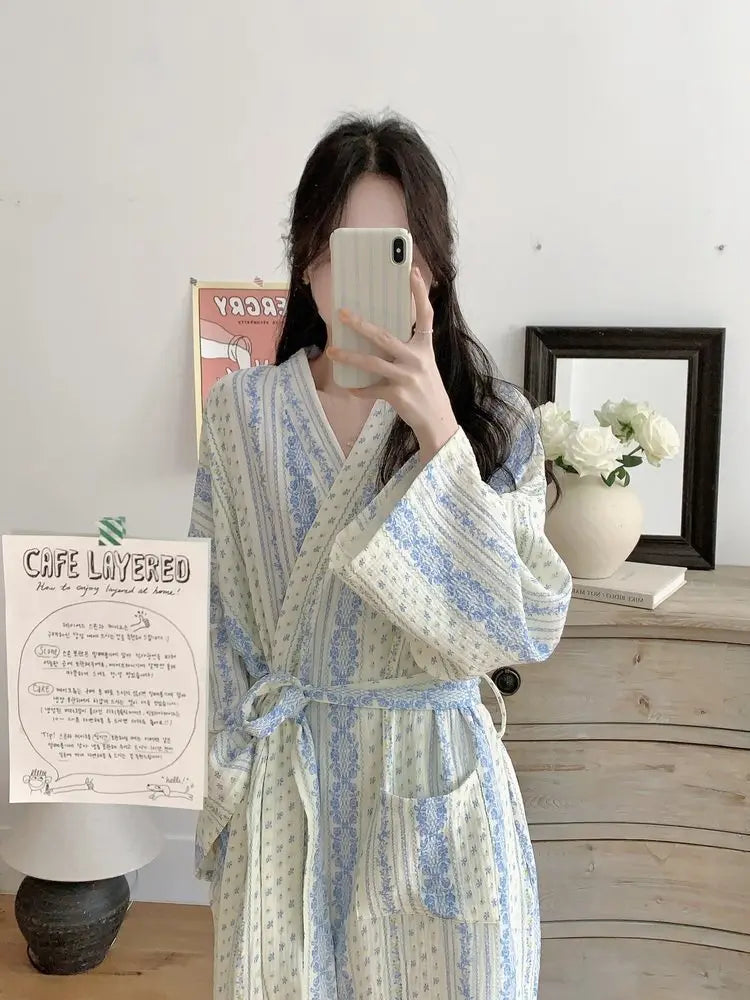 Women's Long Sleeve Mid-Length Robe, Soft Loungewear