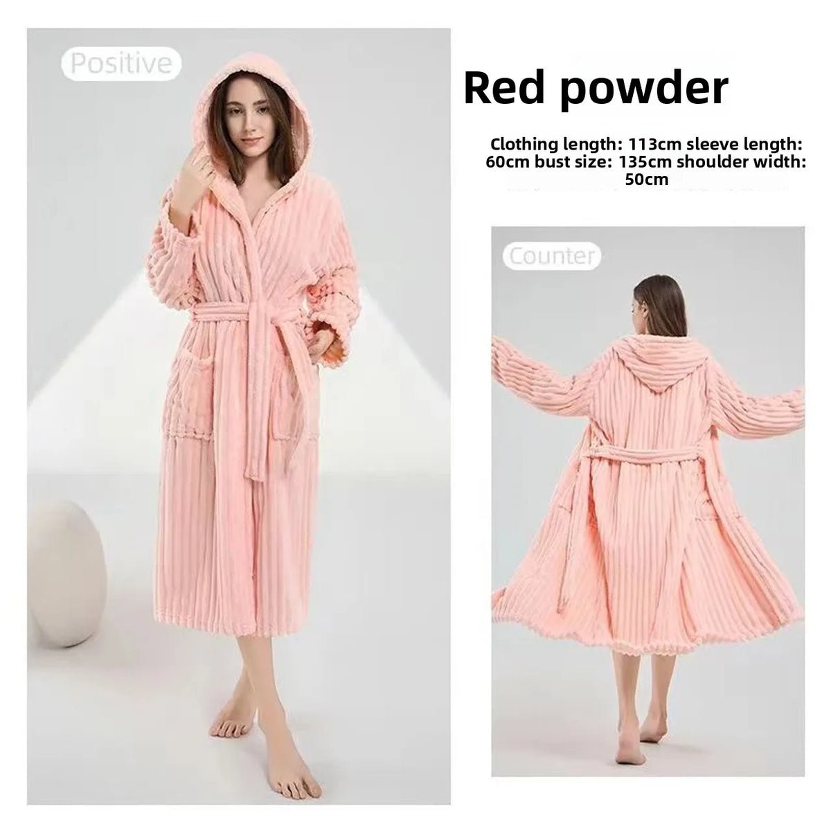 Women's Hooded Coral Fleece Bathrobe - Plus Size Winter Robe - photo 7