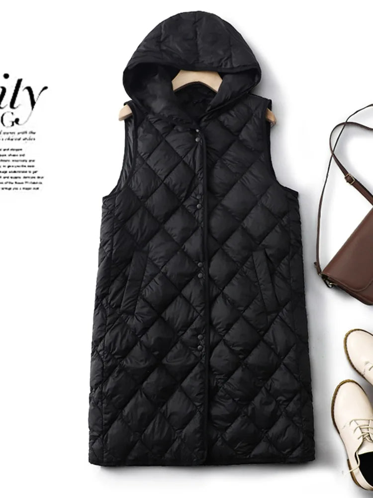 Women's Lightweight Long Hooded Vest - Loose Padded Winter Layer - photo 3