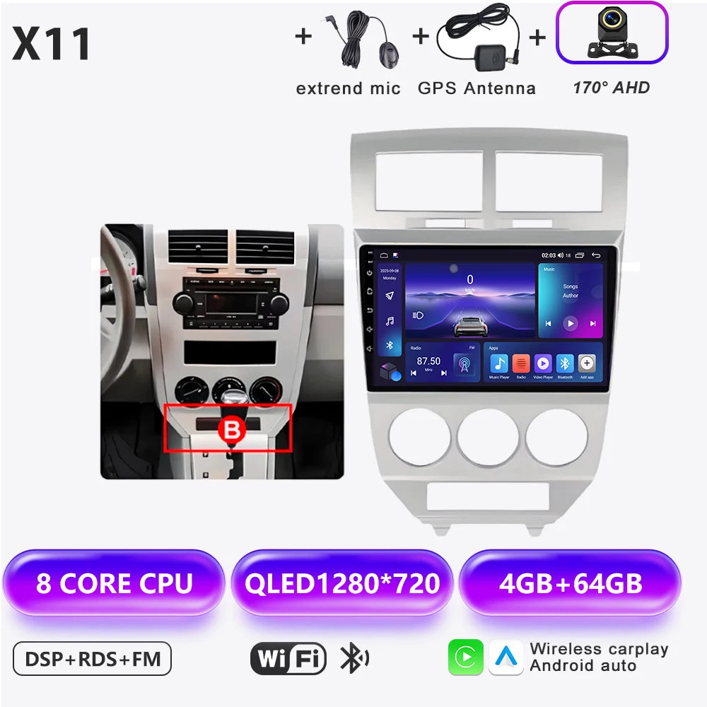 Car Stereo with Apple CarPlay & Android Auto, Compatible with Dodge Caliber & Jeep Compass MK