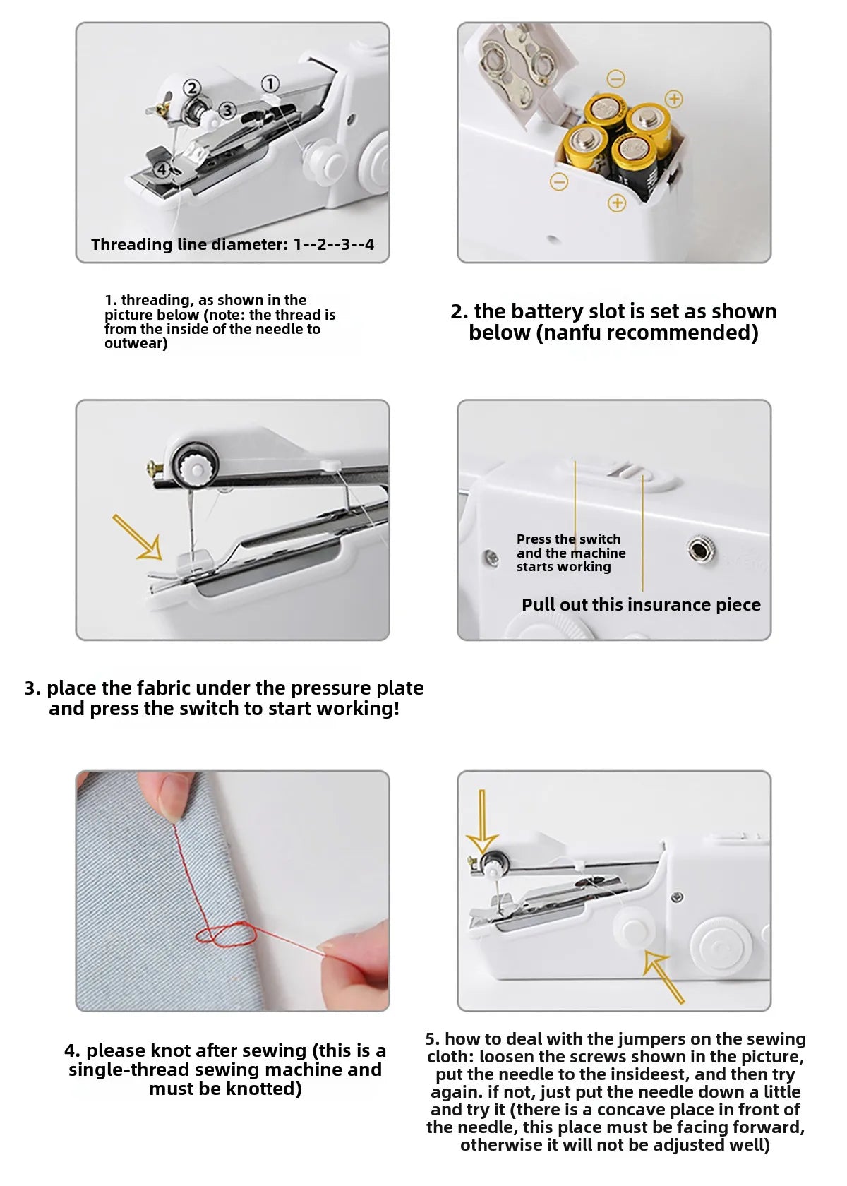 New Hand Sewing Machine Portable Sewing Machine Quick Handheld Sewing Tool Mini Electric Home DIY Apparel Supplies Arts Crafts