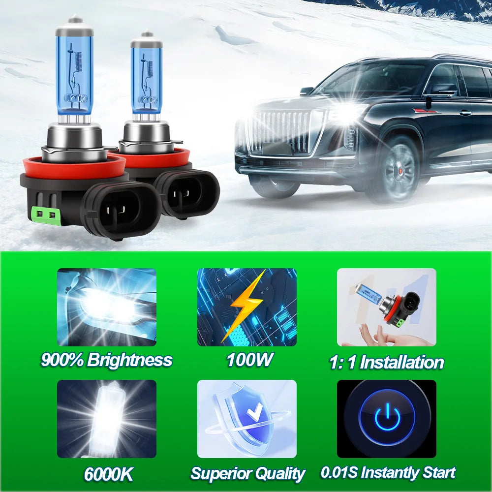 200W 20000LM H7 H11 Halogen Headlight H1 H4 9012 9007 H13 Hi/Lo Beam 12V 6000K Canbus No Error HB3 9005 HB4 9006 White Bulb