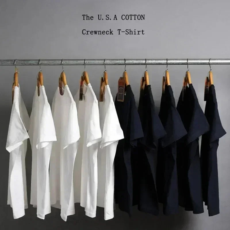 2pcs Solid Color T-shirt 100% Cotton Men Women White O-Neck Loose Short-sleeved Basic Models All-match T-shirt Couple Tops Black