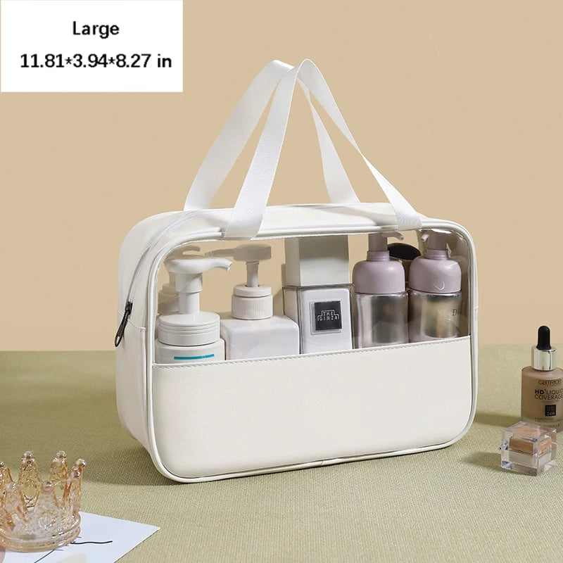 Portable Toiletry Bags with Handle, Translucent Waterproof travel Make up Bags for Women, Large Capacity Travel Cosmetic Bags