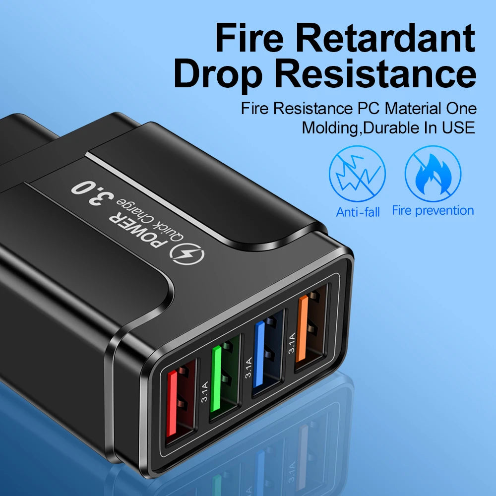 4-Port Quick Charge 3.0 Wall Charger for Mobile Devices