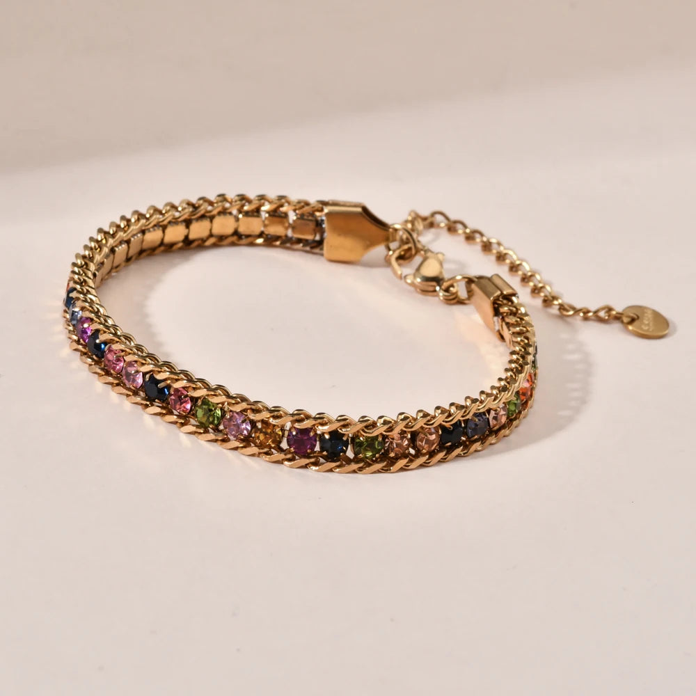 Woven Cubic Zirconia Bracelet — 18K Gold-Plated Stainless Steel