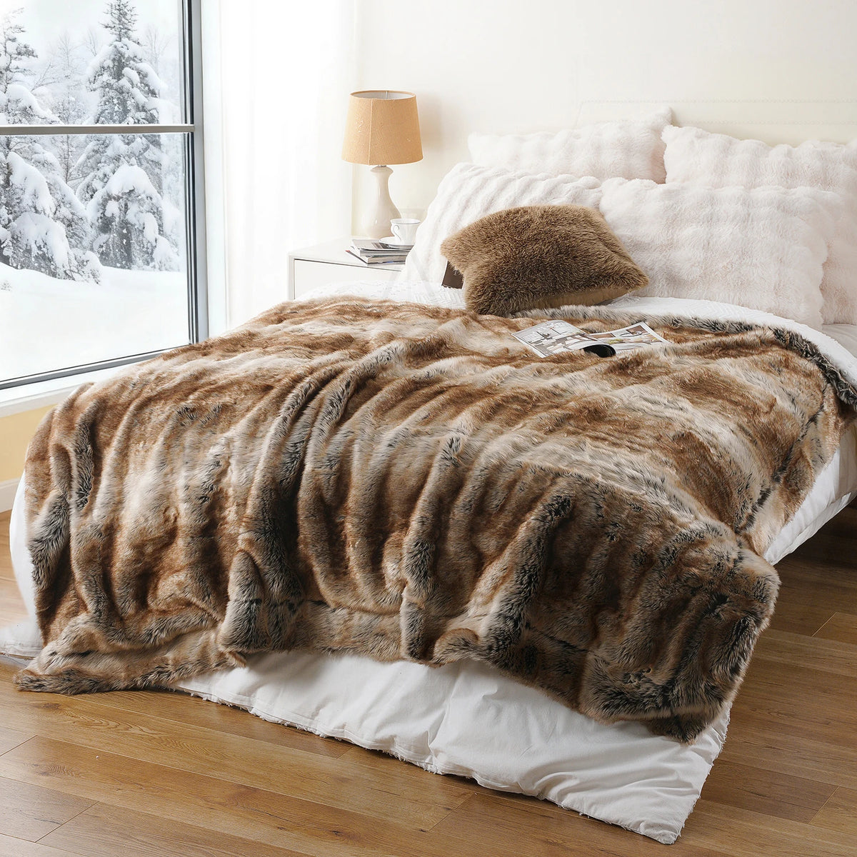 Faux Fur Throw Blanket, Fluffy Plush Sofa Throw