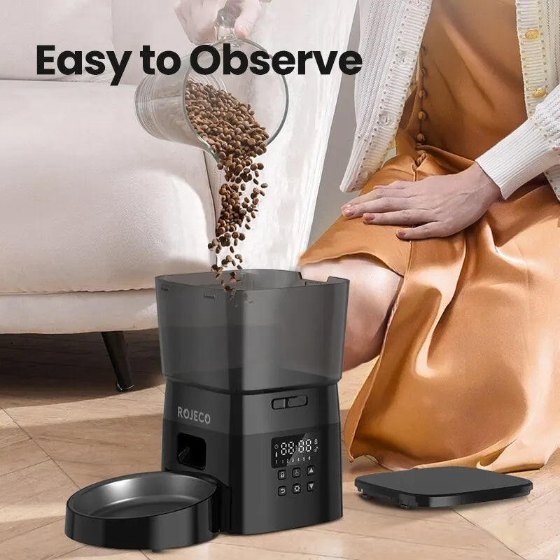 ROJECO Automatic Pet Feeder – 2L Smart Button Control Cat & Dog Food Dispenser | US/EU/KR Plug