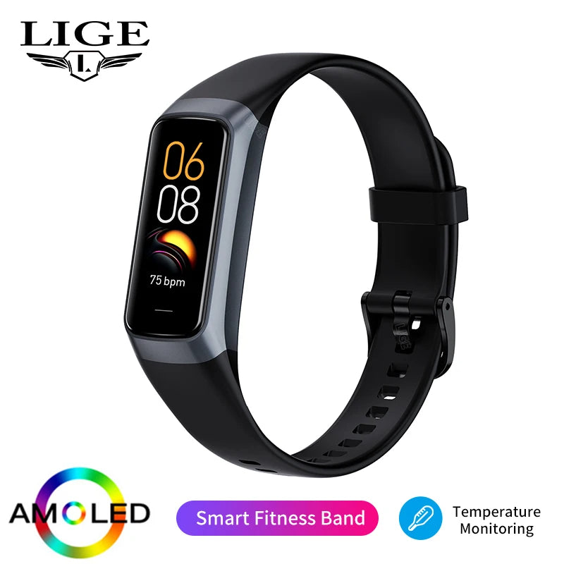 LIGE AMOLED Smart Watch Men Women 2026 Smart Band Heart Rate Blood Oxygen Smartwatch Waterproof Sport Fitness Tracker Bracelet