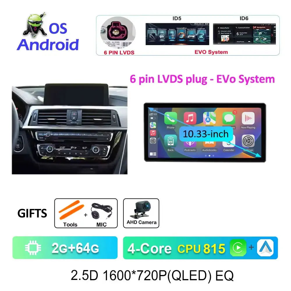 12.3" Android CarPlay Screen for BMW 3/4 Series F30 F31 F32 F33 F34 F36 (2013–2019) NBT/EVO — Android Auto, GPS, 4G
