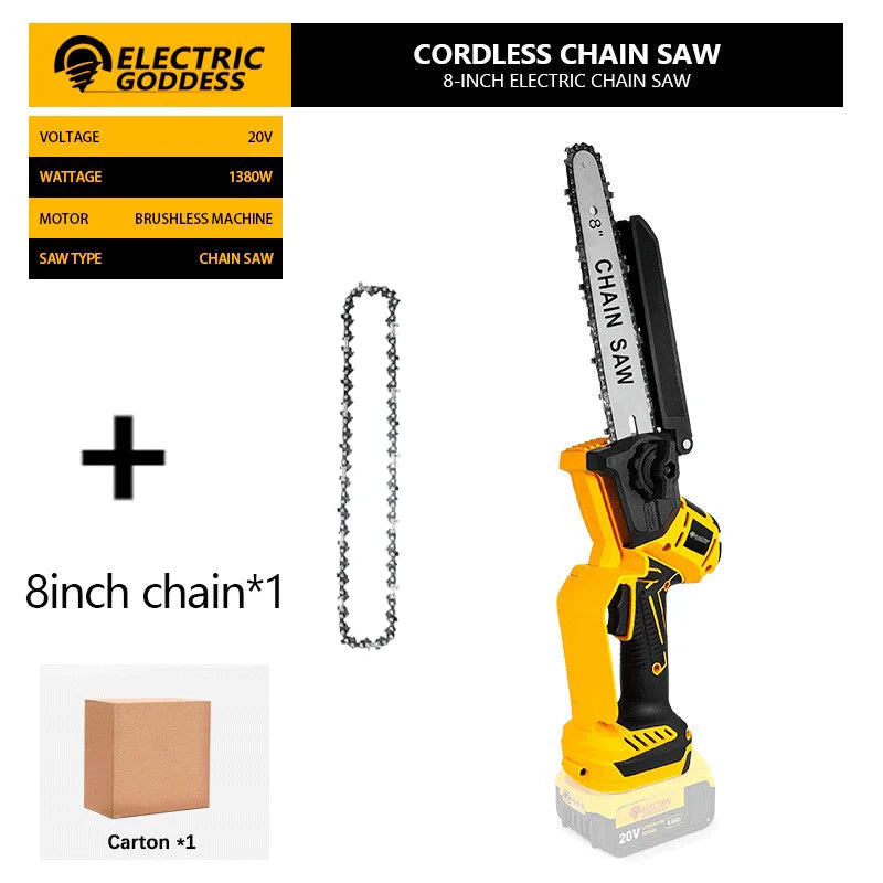 Electric Goddess Brushless 6/8in Electric Chainsaw 1380W Cordless Woodwork Cutting Garden Pruning Saw For Dewalt 20V Battery Pin