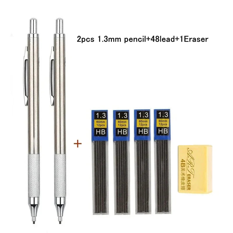Full Metal Mechanical Pencil Set 0.3 0.5 0.7 0.9 1.3 2.0mm HB Automatic Pencil With Leads,for Art Drawing Writing Sketchin