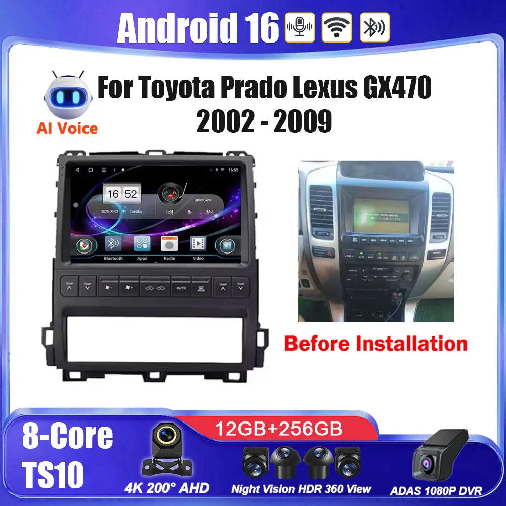 Android Car Stereo for Toyota Land Cruiser Prado & Lexus GX470 (2002–2009) — CarPlay, GPS Navigation, Multimedia