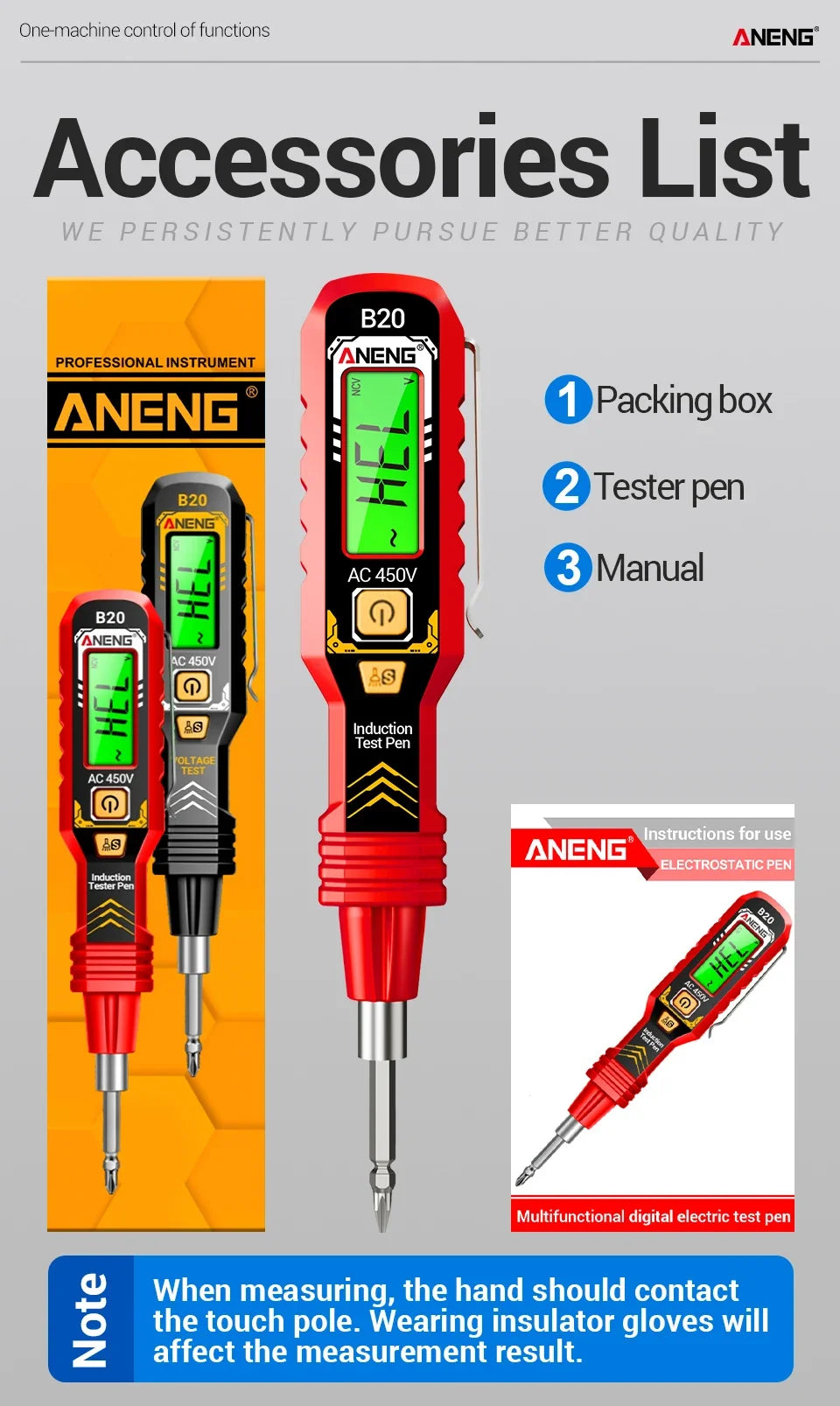 ANENG B20 Insulated Screwdriver Double Head Dual-use Slotted Cross Tester Pen Screw Driver Repair Voltage Meter Hand Tools
