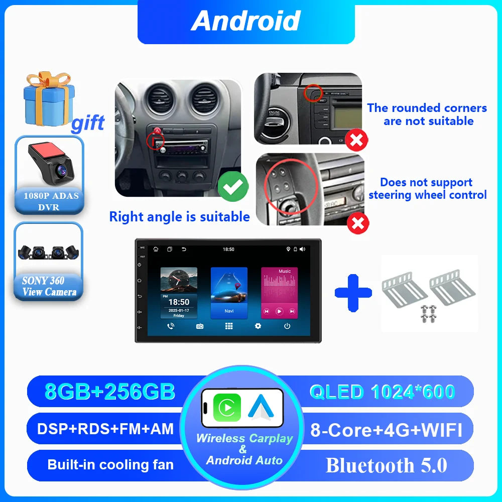 7" Android 16 Car Radio For Seat Ibiza 2000 - 2007 Wireless Carplay Auto Google Map Head Unit Rear Camera No 2 DIN DVD 4G DSP BT