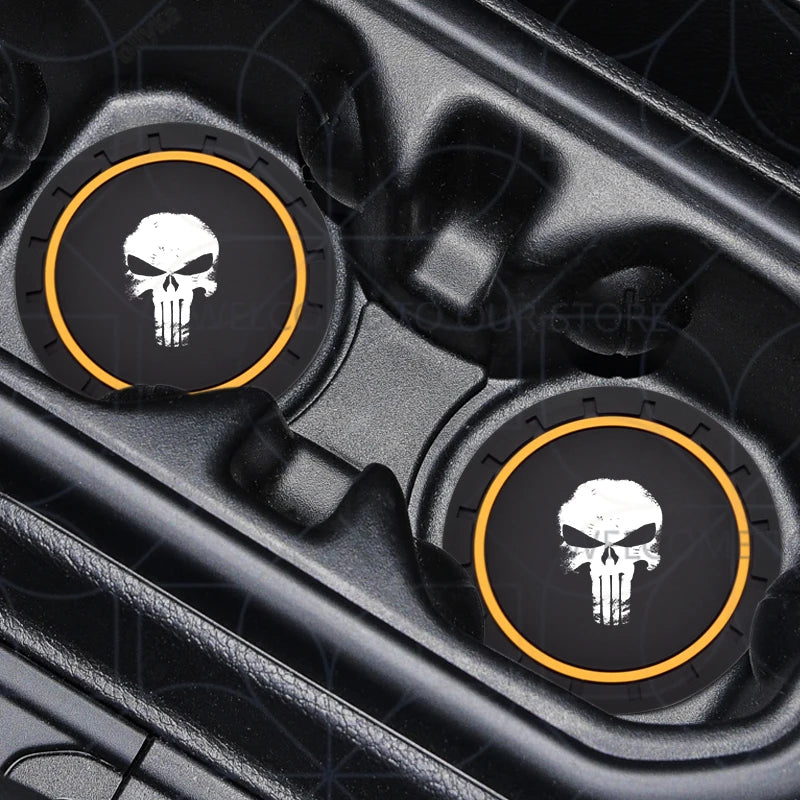 Skull Logo Cup Holder Coasters (2-Pack) - Jeep Wrangler, Dodge Challenger & RAM
