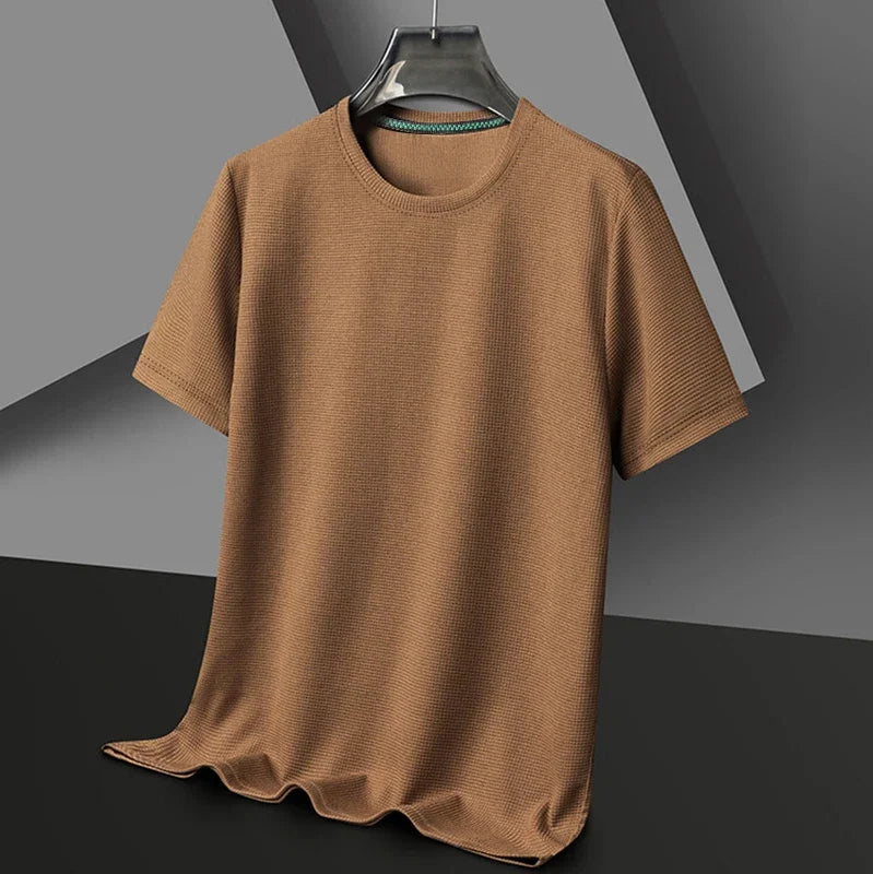 Men's Waffle Round-Neck Tee - Short Sleeve, Soft Breathable Summer