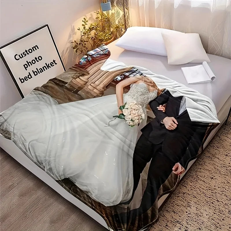 Personalized Photo Flannel Bed Blanket, Custom Gift