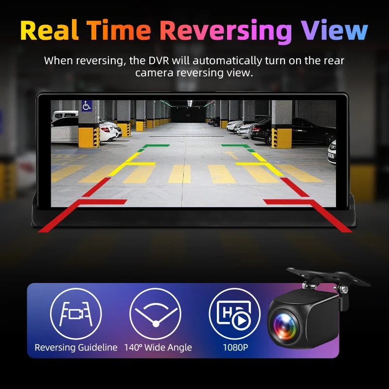 10.26" 4K Dash Cam with Wireless CarPlay & Android Auto — GPS Navigation, 5G WiFi, Rear-View Camera