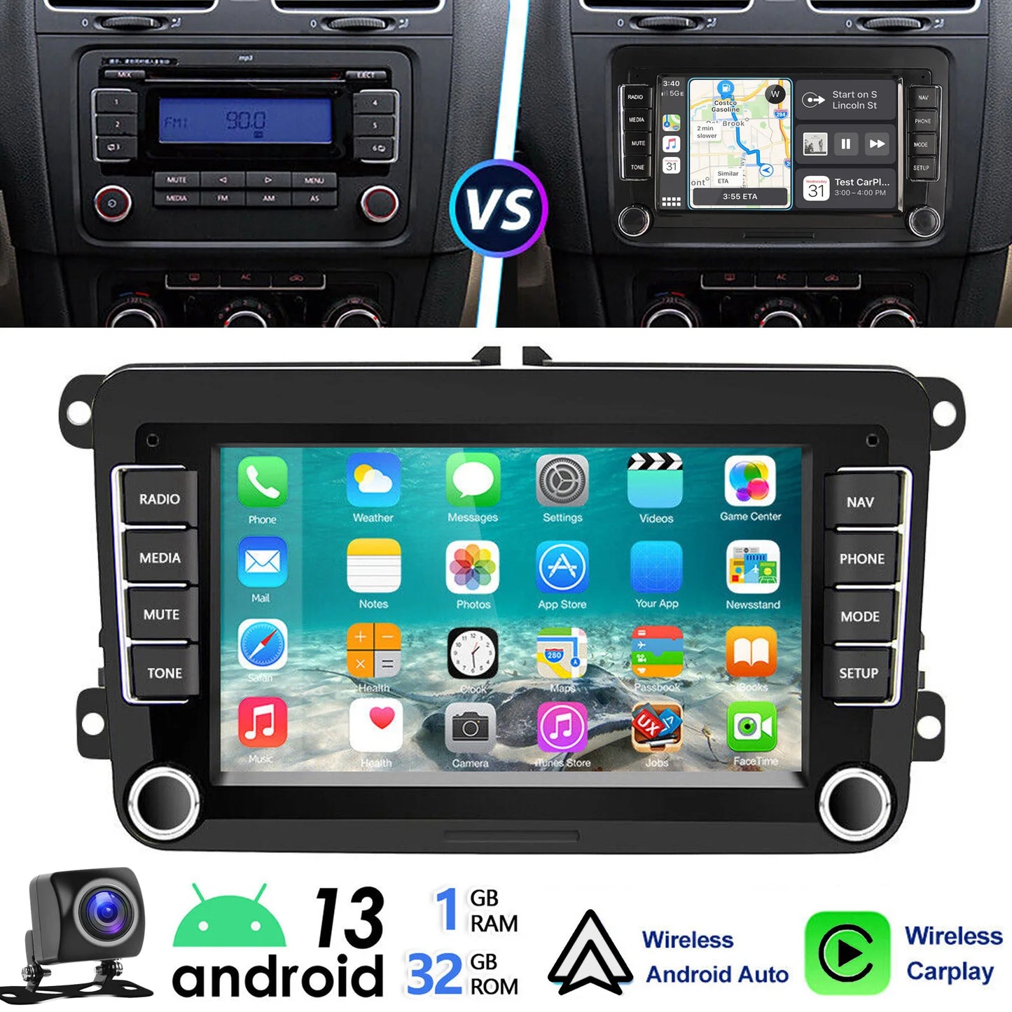 ESSGOO 7" Android 14 4G+64G Apple Carplay ChatGPT Car Stereo GPS WIFI RDS BT for VW Golf 5 6 Passat Polo Touran Tiguan Caddy EOS