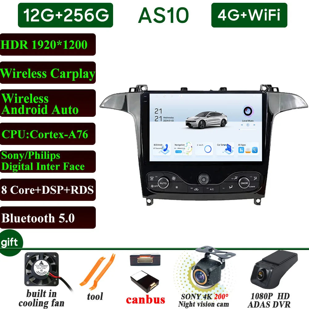 Car Stereo with Apple CarPlay & Android Auto, Compatible with Ford S-MAX & Galaxy