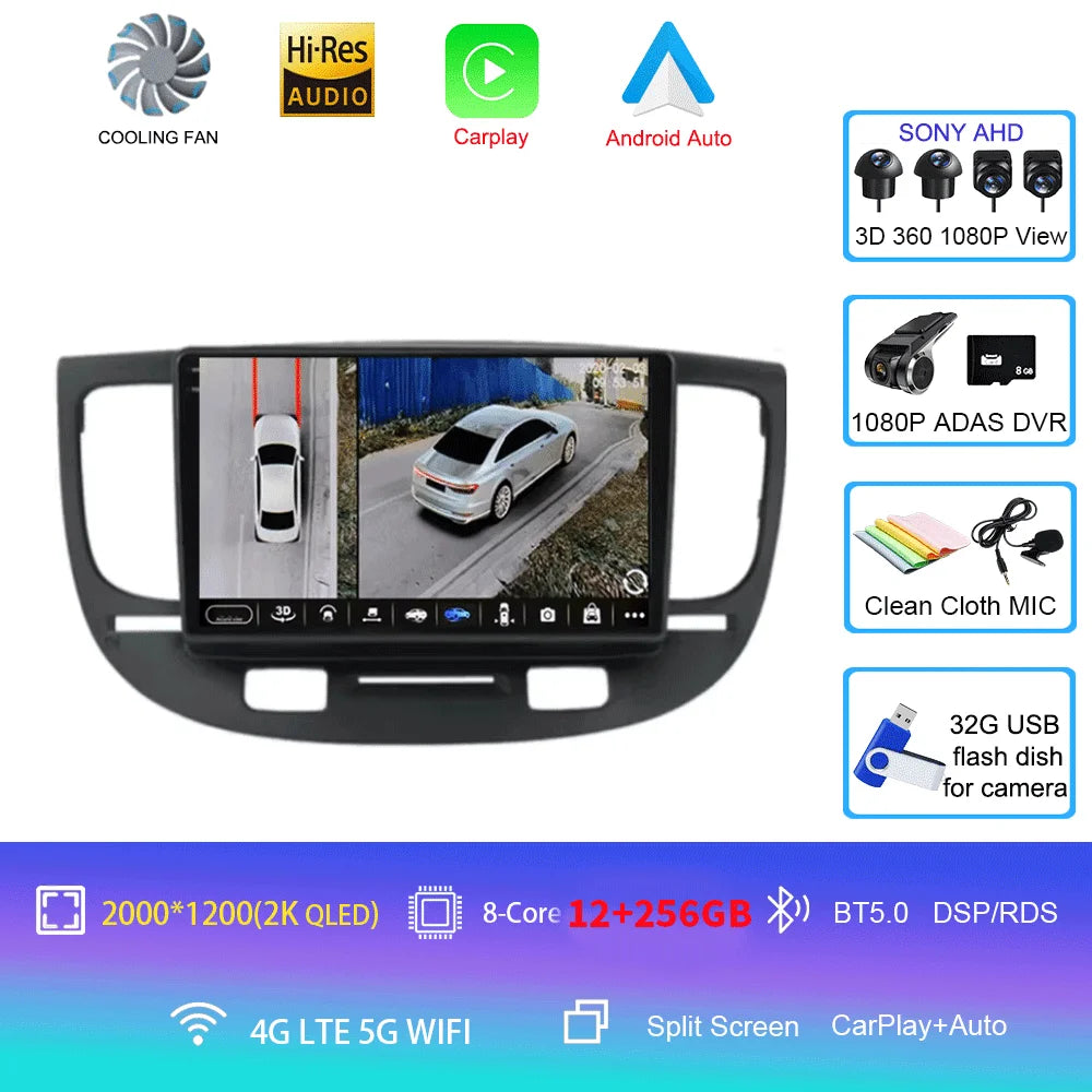 For Kia RIO 2 RIO2 2005 - 2011 Android 16 Bluetooth WIFI Car Radio Multimedia Video Player GPS No 2 Din Free Auto 360 Camera 4G