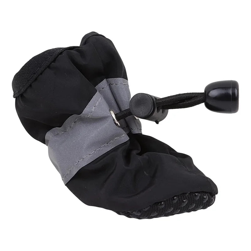 4Pcs Dog Boots Waterproof Non-slip Sole with Reflective Strip Adjustable Drawstring Soft Breathable Lining for Small Dogs